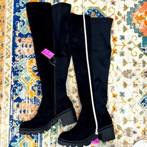 Wild Diva Lounge Over the Knee Black boots with Luge Heel. All Wide Calf!!!!